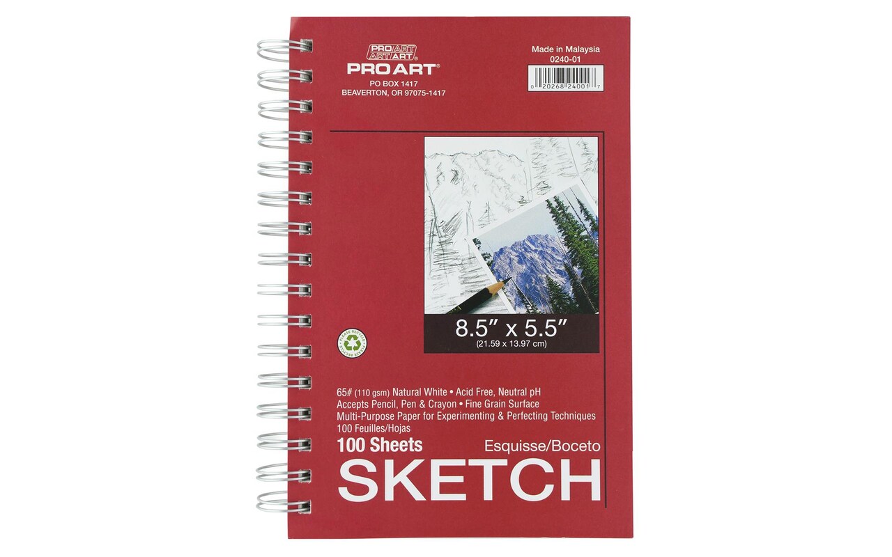 Pro Art Sketch Pad 8.5"x5.5", 60lb, 100 sheets, Side Wire, Sketch Book, Sketchbook, Drawing Pad, Pad, Drawing Paper, Art Book, Paper, Sketchbook for